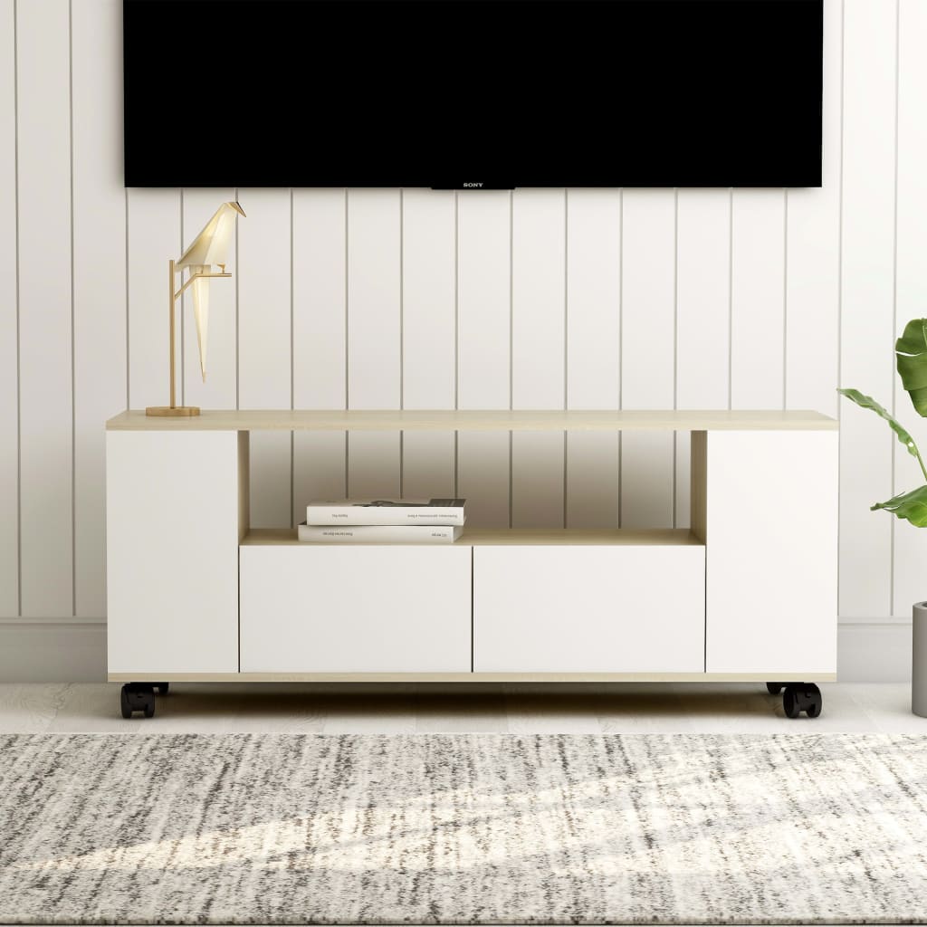 vidaXL TV skrinka, biela a sonoma 120x35x48 cm, kompozitné drevo