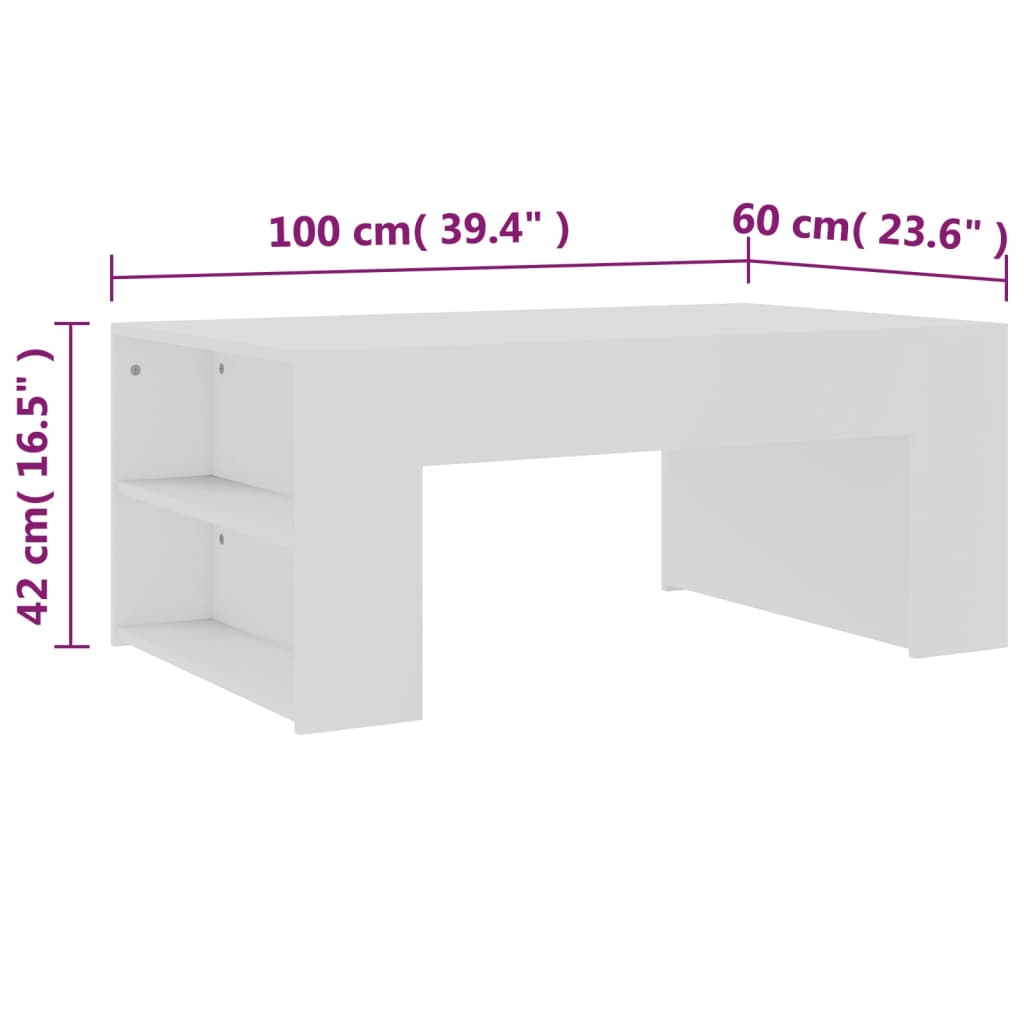 vidaXL Konferenčný stolík, biely 100x60x42 cm, drevotrieska