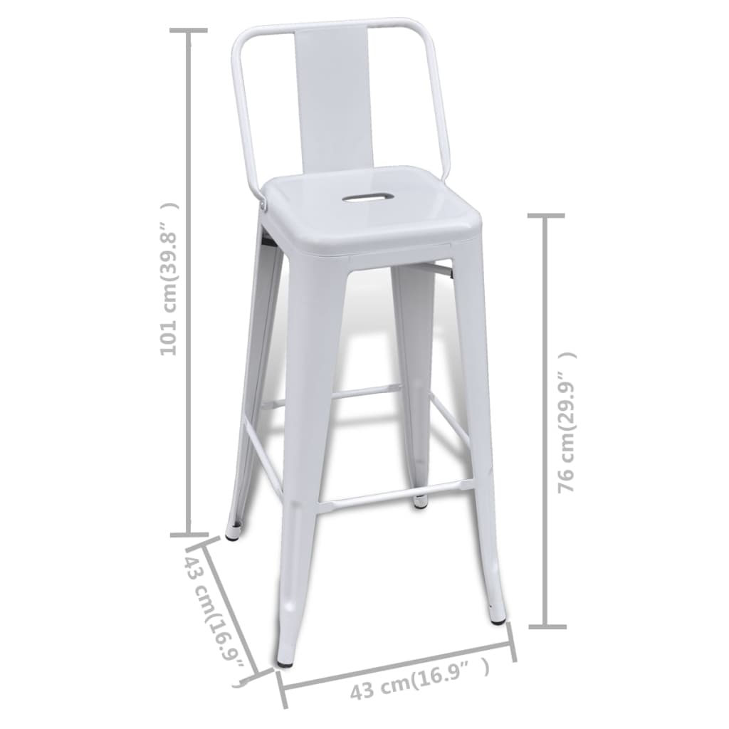 vidaXL Barové stoličky 4 ks biele oceľ