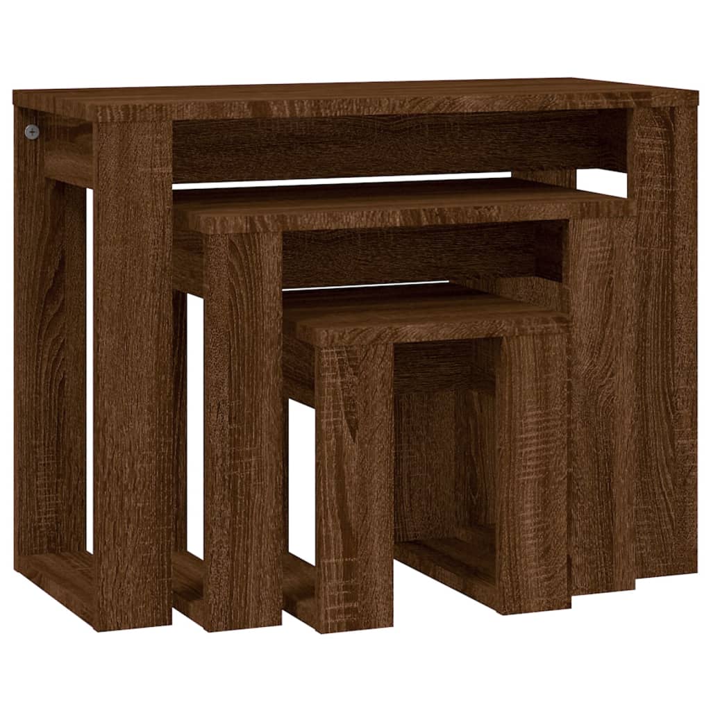 vidaXL Stohovateľné stolíky 3 ks hnedý dub spracované drevo