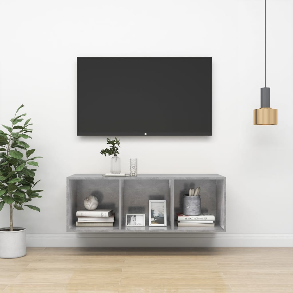 vidaXL Nástenná TV skrinka, betónovo sivá 37x37x107cm kompozitné drevo