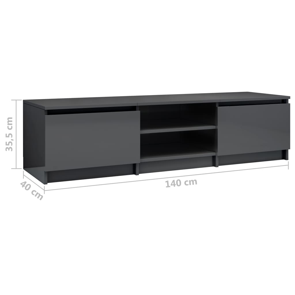 vidaXL TV skrinka, lesklá sivá 140x40x35,5 cm, drevotrieska