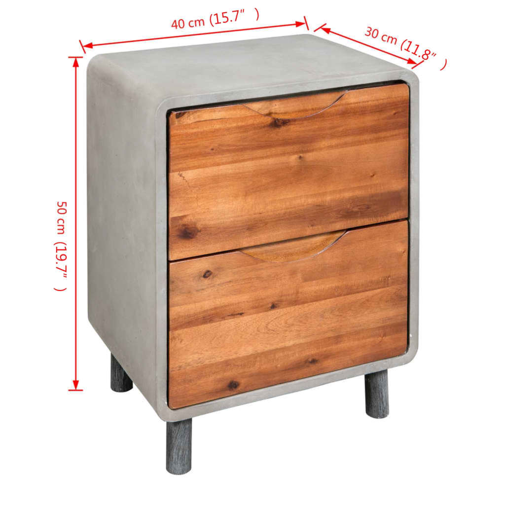 vidaXL Nočný stolík, betón a akáciové drevo, 40x30x50 cm