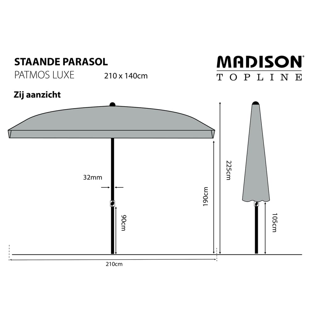Madison Slnečník Patmos Luxe, obdĺžnikový 210x140 cm, sivohnedý