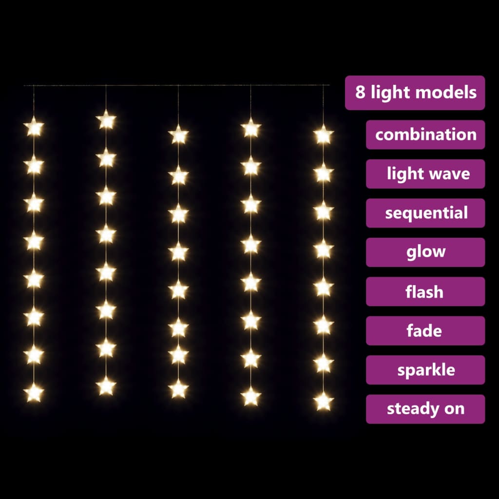 vidaXL LED svetelný záves s hviezdami 200 LED teplý biely 8 funkcií