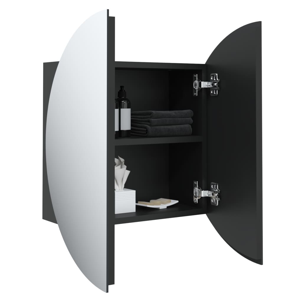vidaXL Kúpeľňová skrinka s okrúhlym zrkadlom a LED čierna 40x40x17,5cm