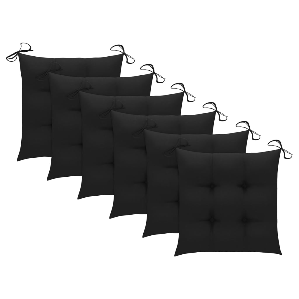 vidaXL Záhradné stoličky 6 ks s čiernymi podložkami tíkový masív