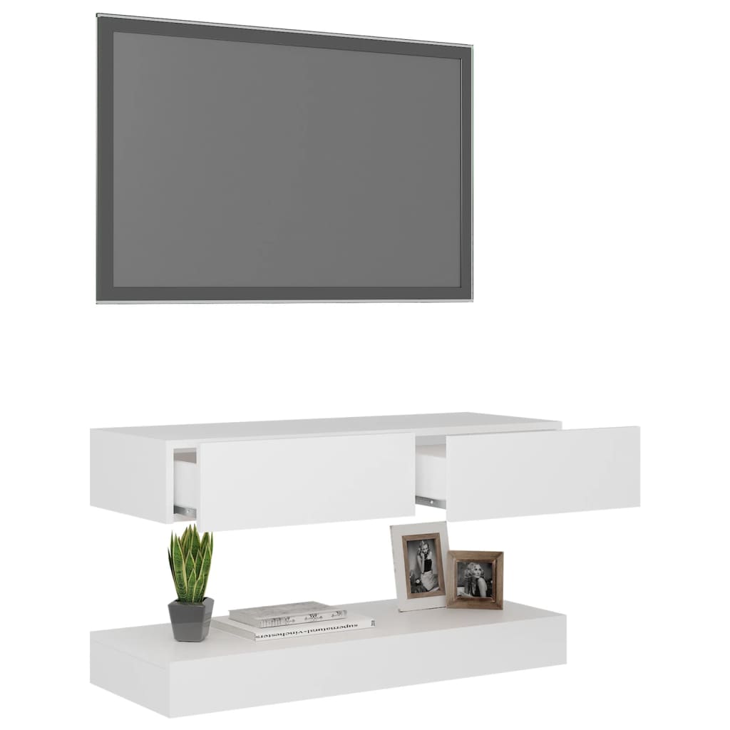vidaXL TV skrinka s LED svetlami biela 90x35 cm