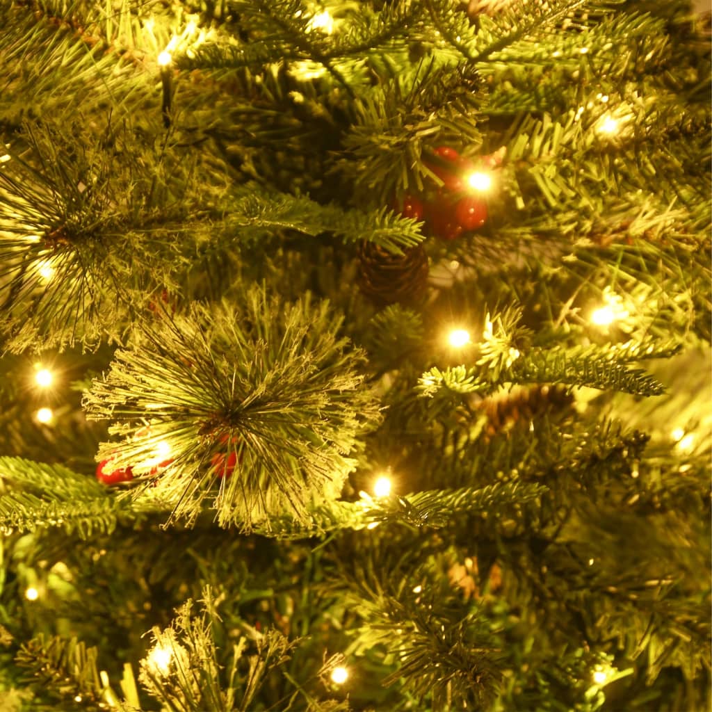 vidaXL Osvetlený vianočný stromček so šiškami, zelený 150 cm, PVC a PE