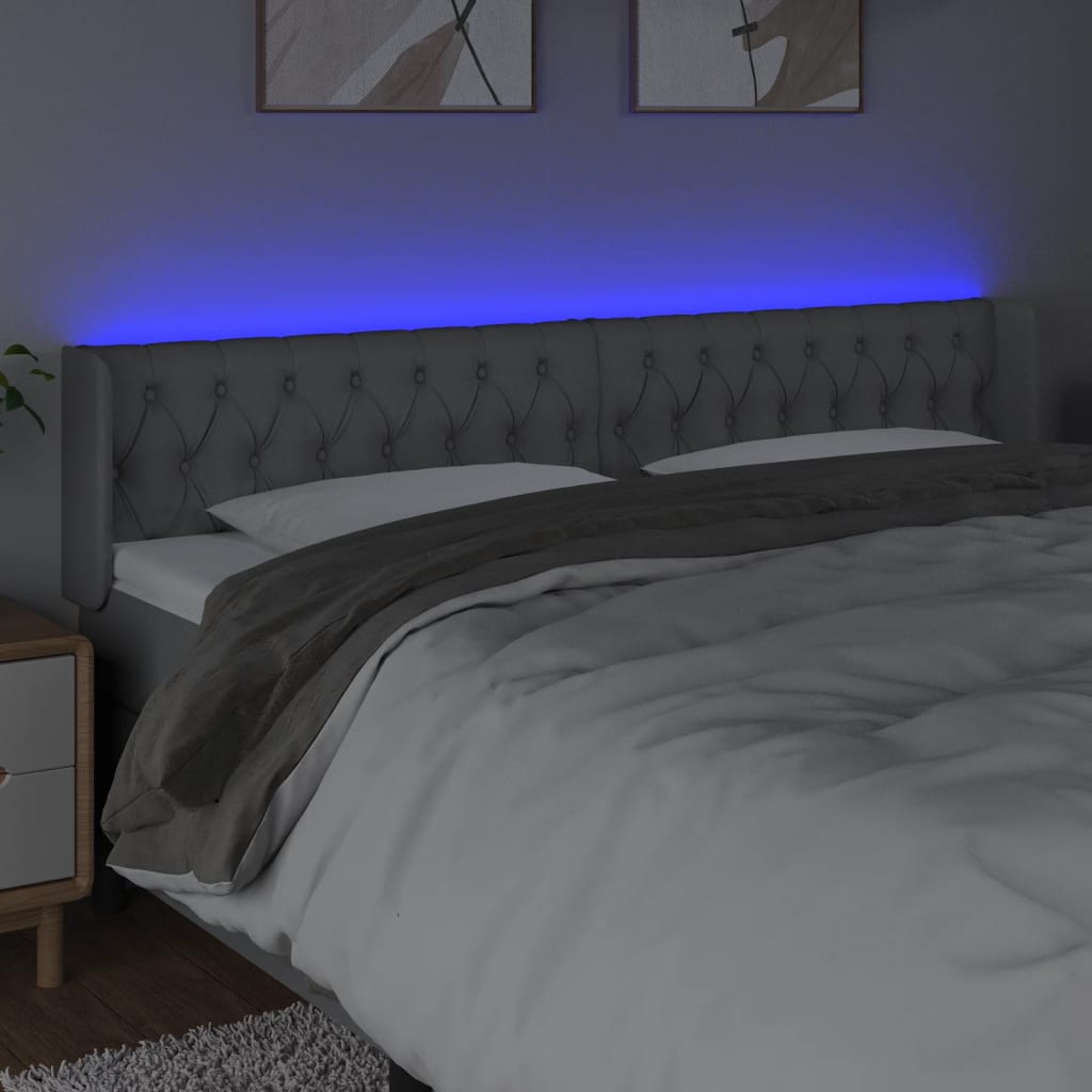 vidaXL Čelo postele s LED bledosivé 203x16x78/88 cm látka
