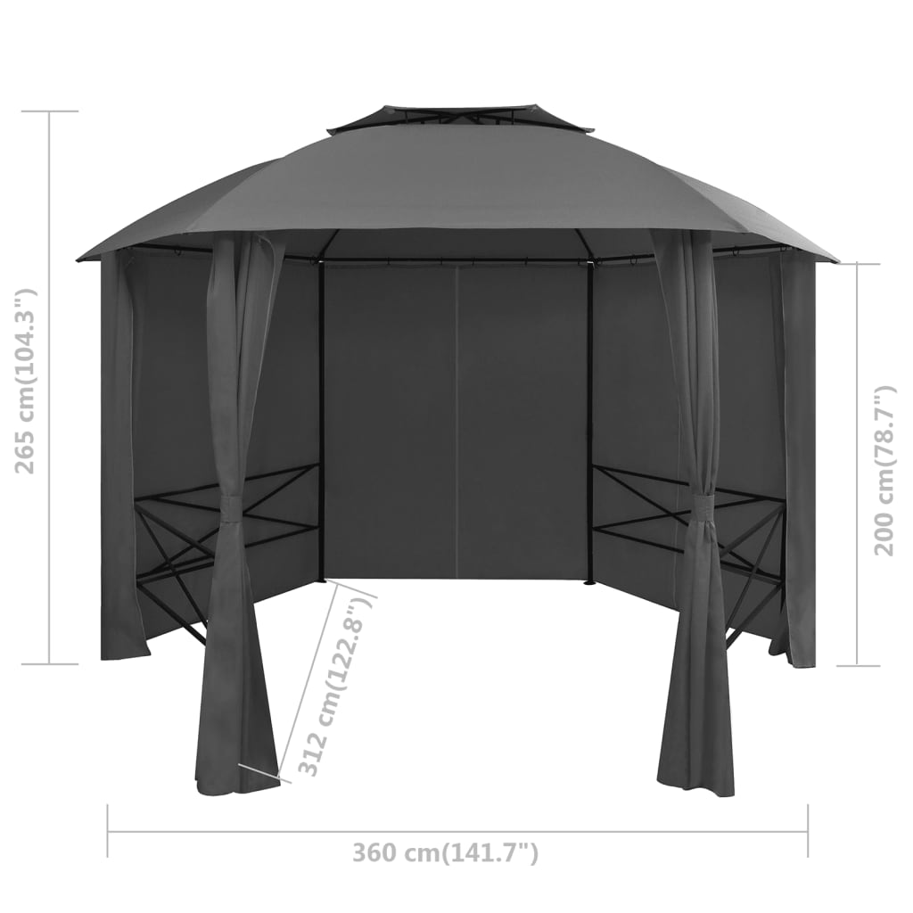vidaXL Záhradný altánok/stan so závesmi, šesťuholník 360x265 cm