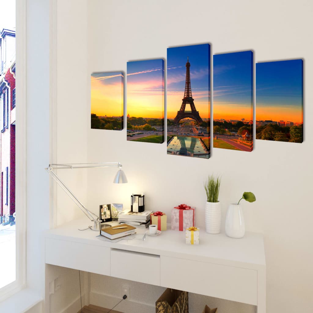 Sada obrazov na stenu, motív Eiffelova veža 100 x 50 cm