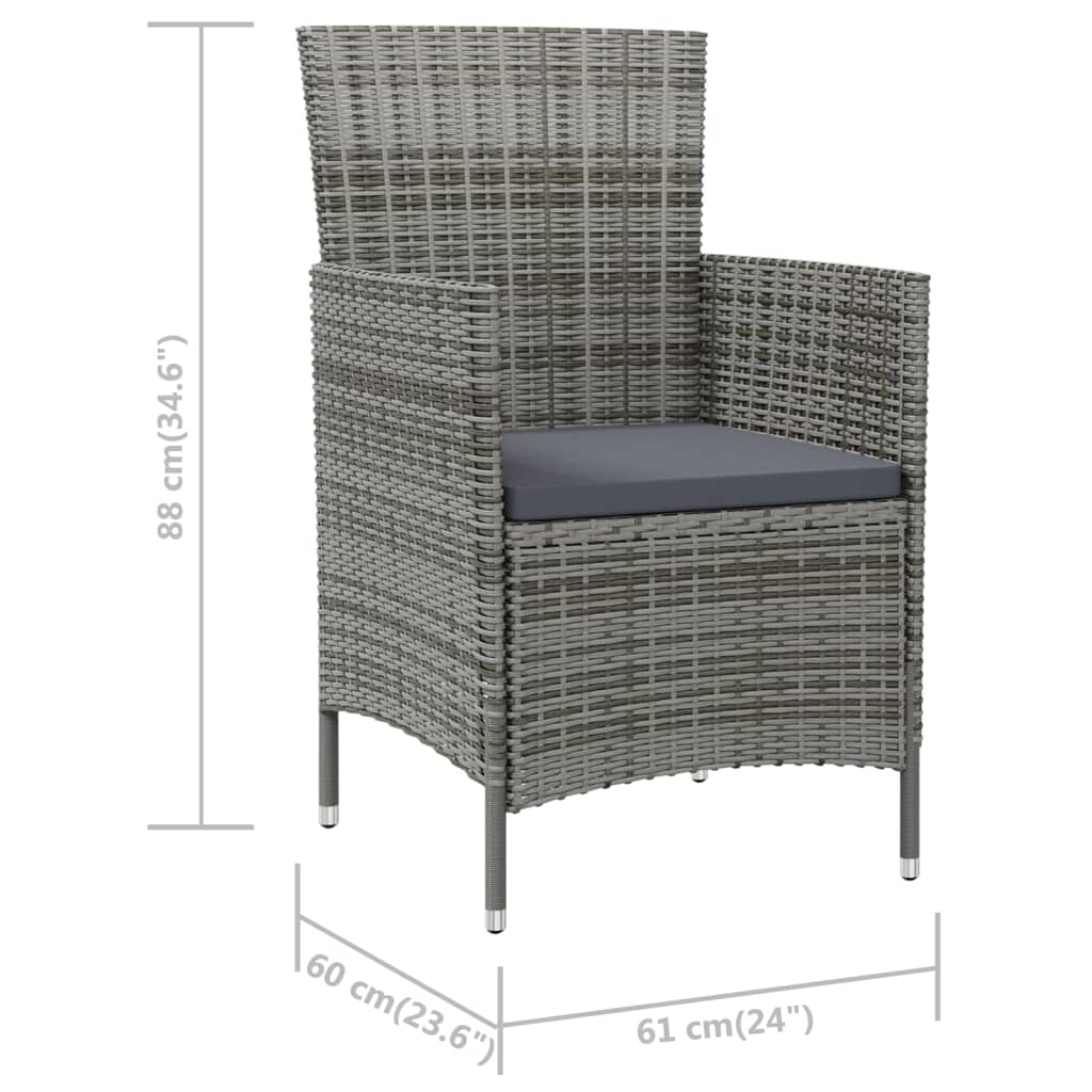 vidaXL Záhradné stoličky so sedákmi 2 ks polyratanové sivé