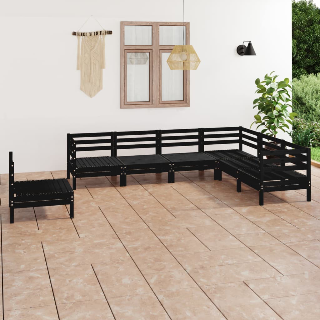 vidaXL 7-dielna záhradná sedacia súprava, borovicový masív, čierna