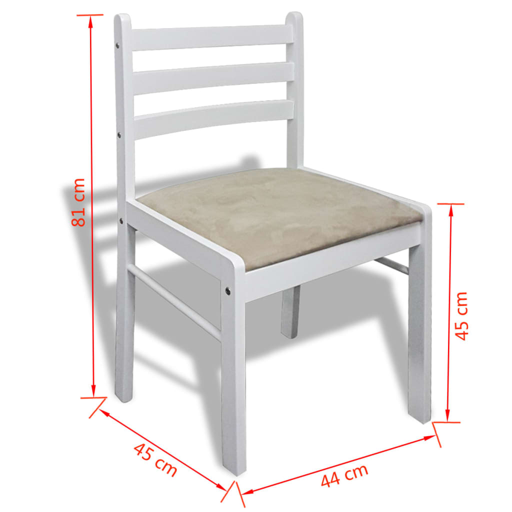 vidaXL Jedálenské stoličky 6 ks, biele, drevený masív a zamat