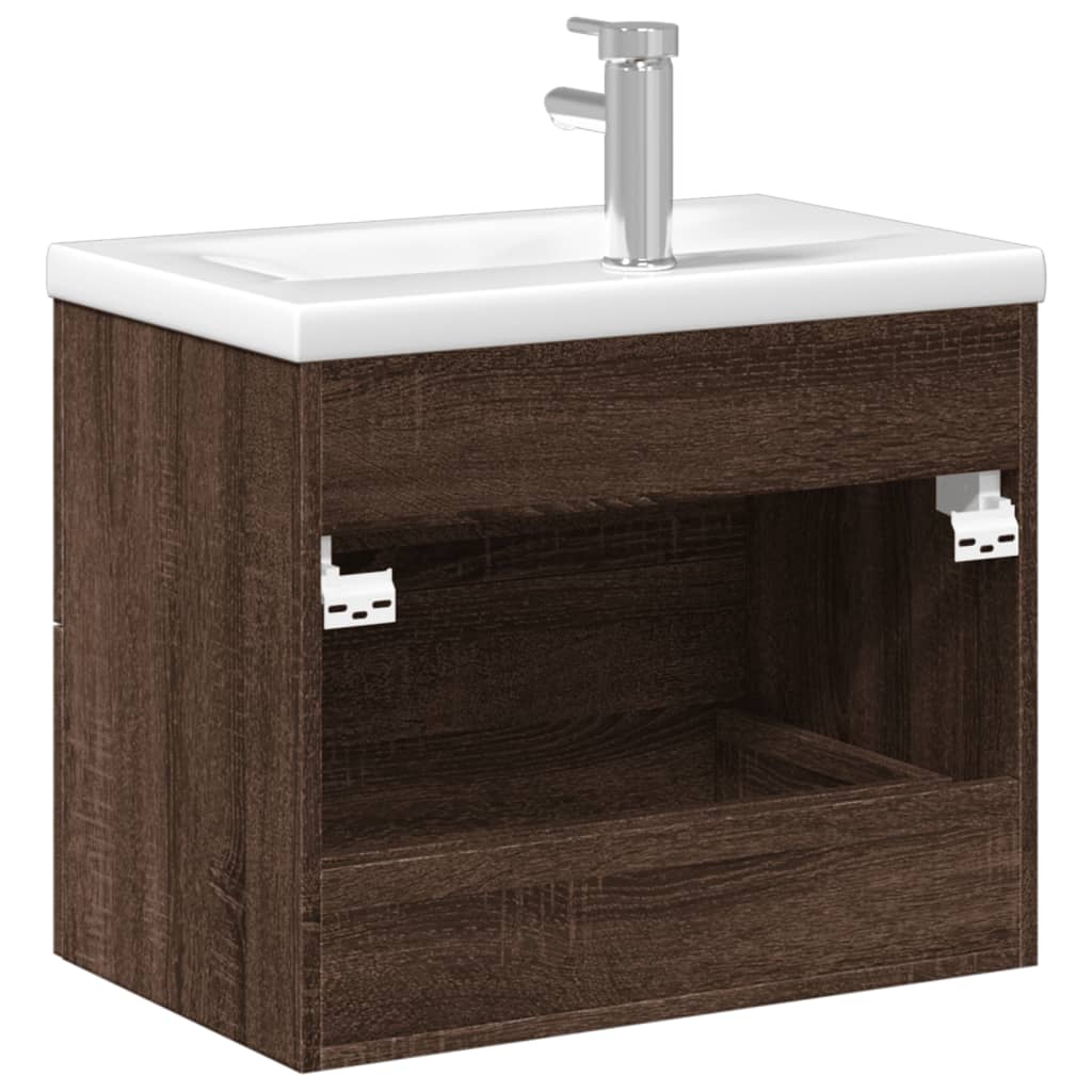 vidaXL Kúpeľňová umývadlová skrinka so zabudovaným umývadlom hnedý dub