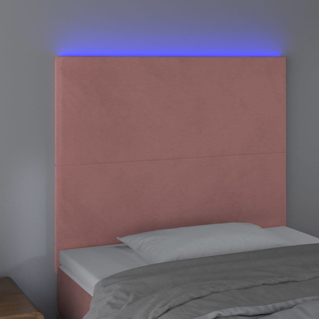 vidaXL Čelo postele s LED ružové 100x5x118/128 cm zamat