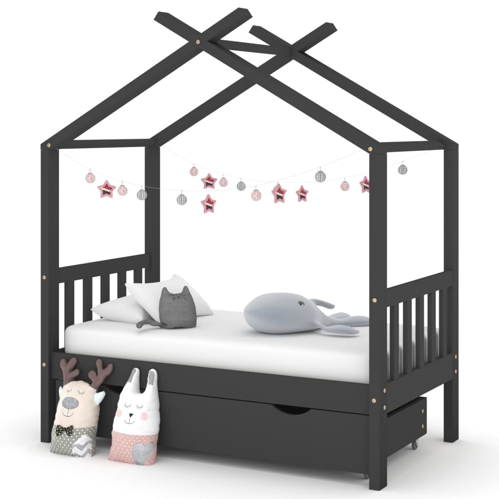 vidaXL Rám detskej postele so zásuvkou tmavosivý borovica 70x140 cm