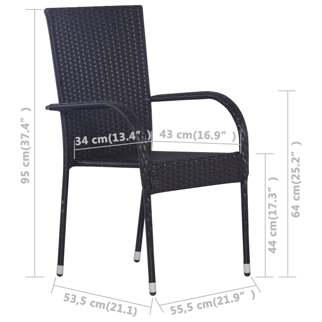 vidaXL Stohovateľné vonkajšie stoličky 6 ks polyratan čierne