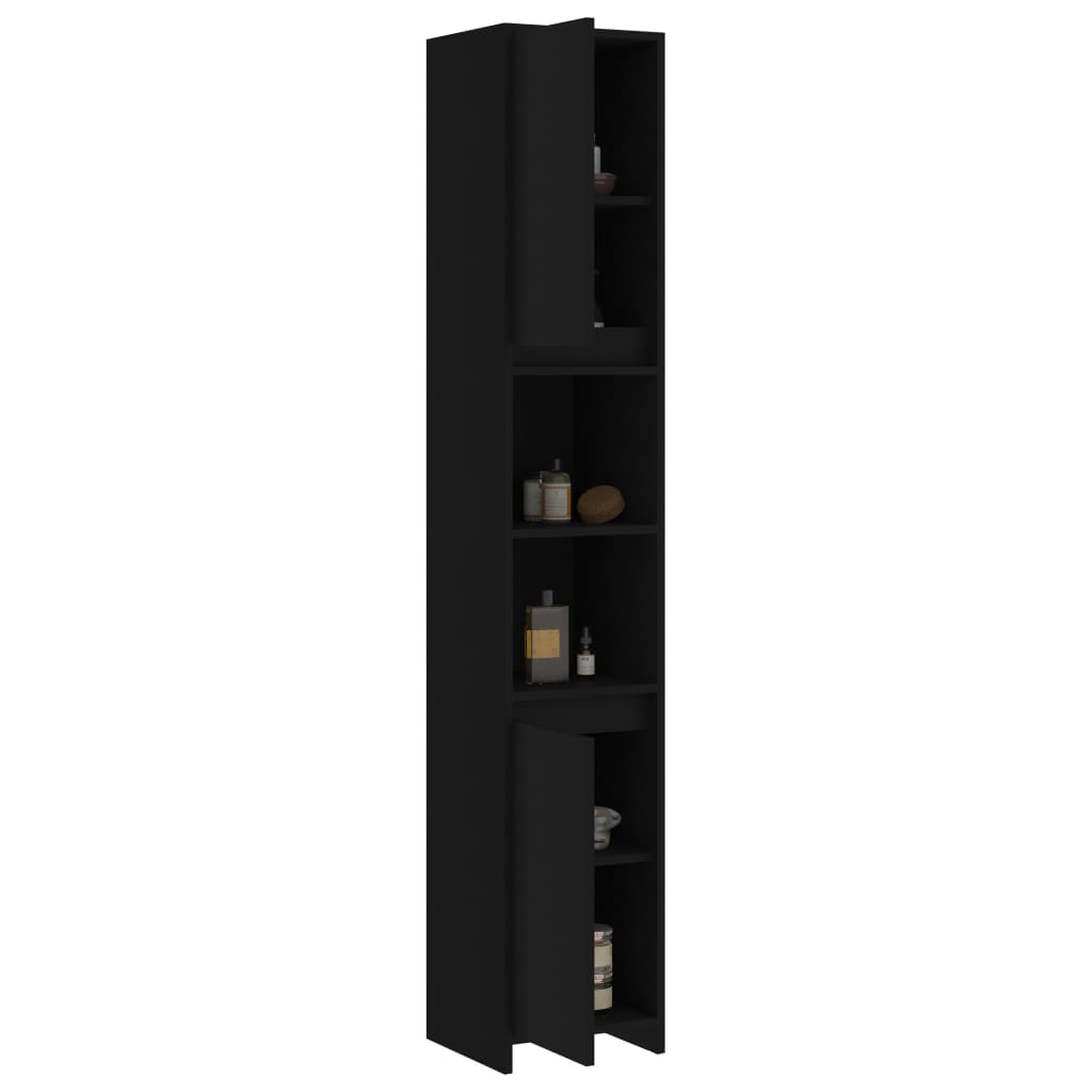 vidaXL Skrinka do kúpeľne, čierna 30x30x183,5 cm, kompozitné drevo