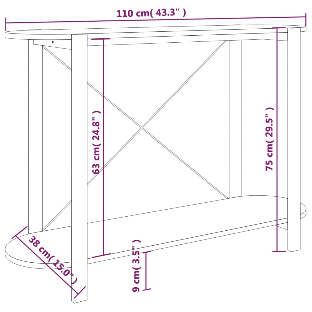 vidaXL Konzolový stolík biely 110x38x75 cm spracované drevo