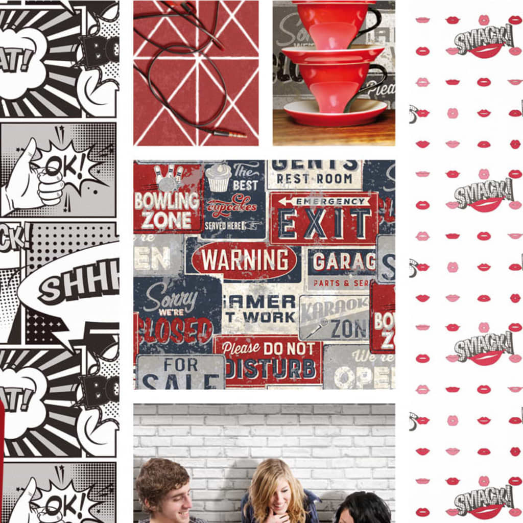 425296 Urban Friends & Coffee Wallpaper Billboards Small Blue and Red