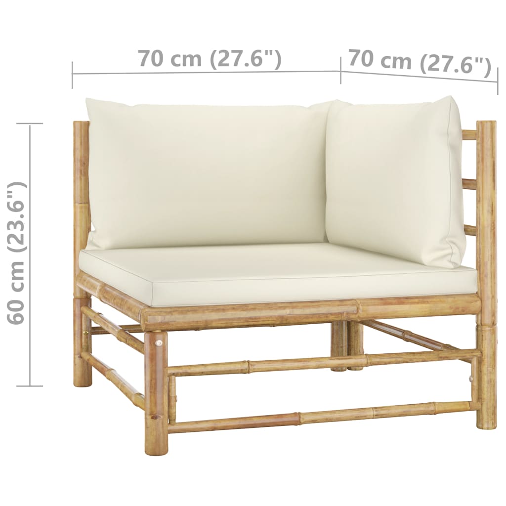 vidaXL 2-dielna záhradná sedacia súprava s krémovo-bielymi podložkami bambus