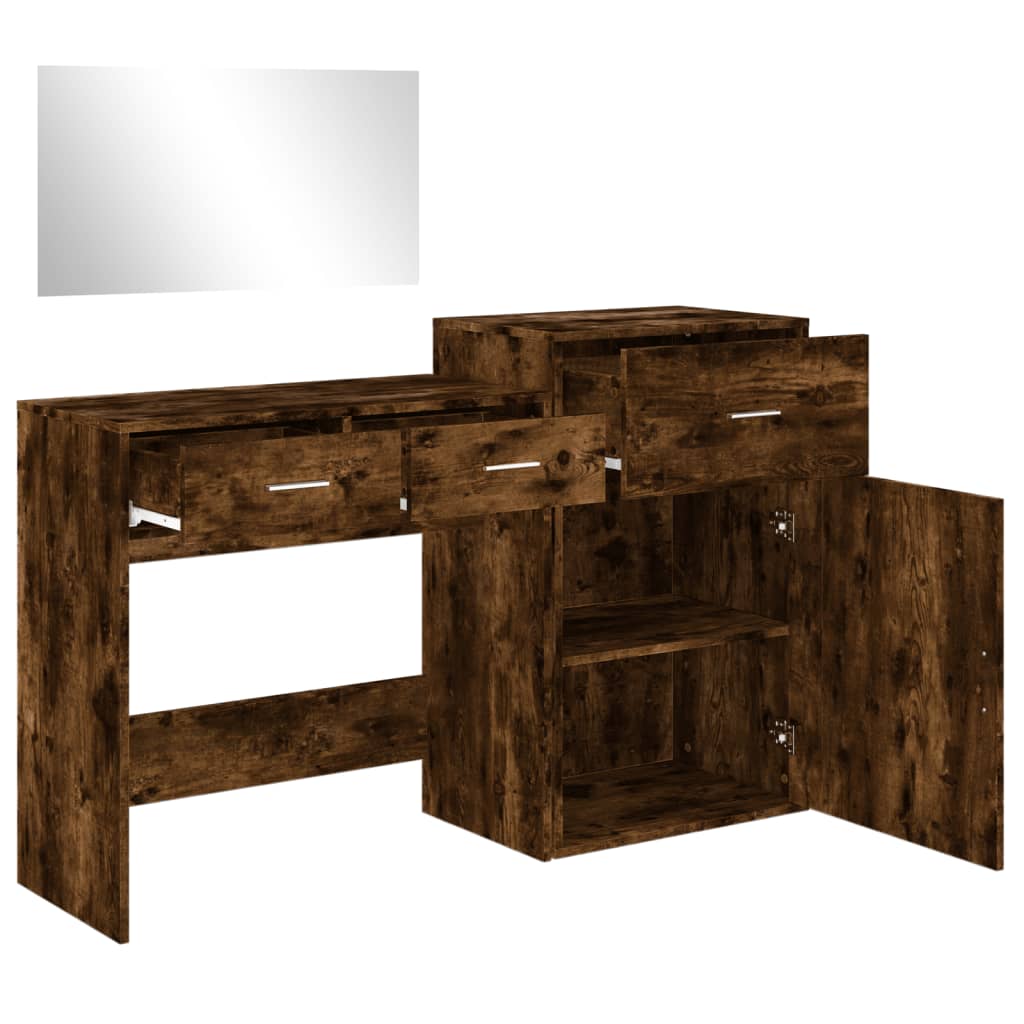 vidaXL 3-dielna súprava toaletného stolíka dymový dub kompozitné drevo