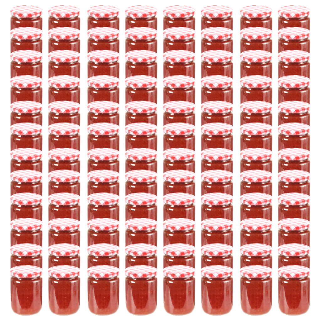 vidaXL Zaváracie poháre s bielo-červenými viečkami 96 ks 230 ml sklo