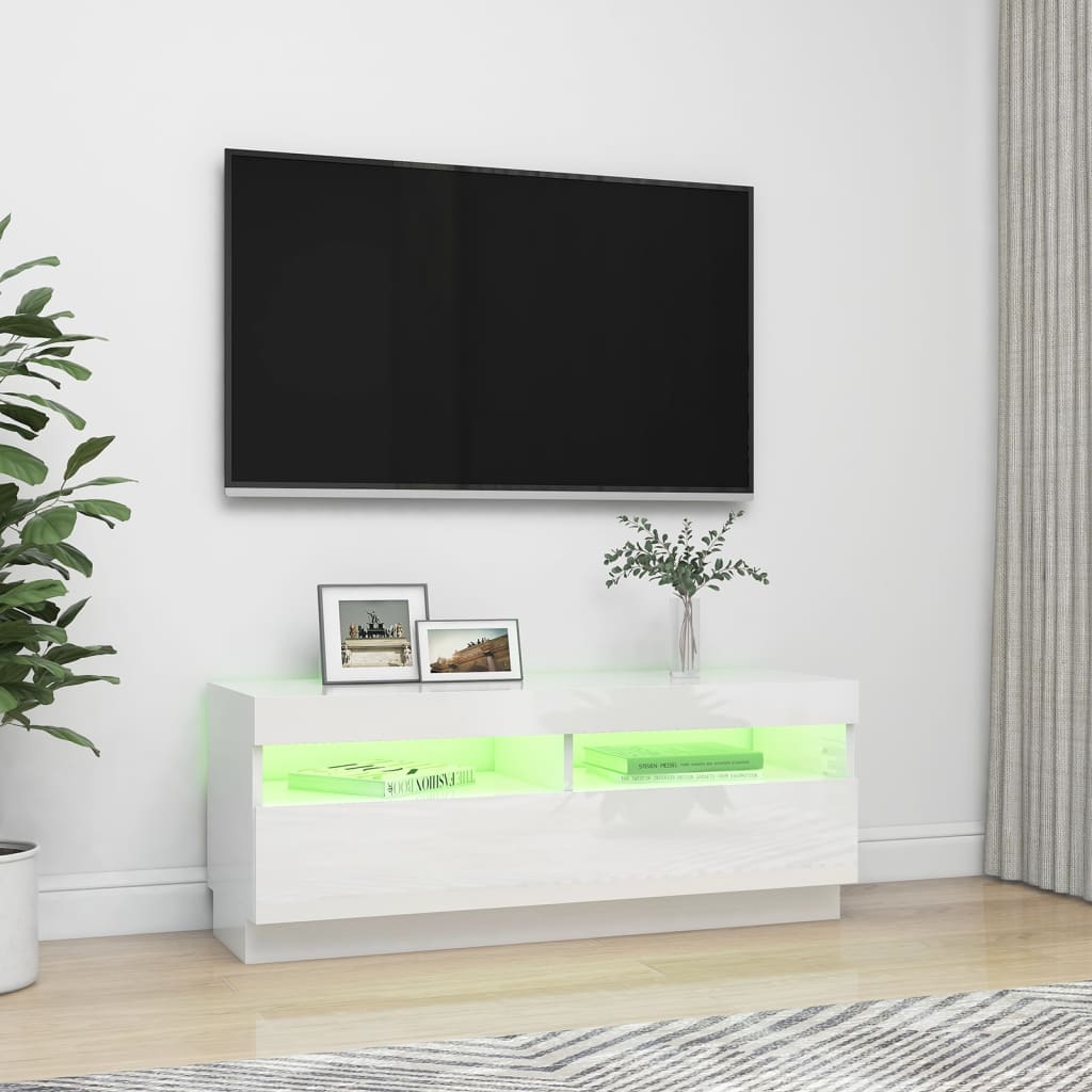 vidaXL TV skrinka s LED svetlami lesklá biela 100x35x40 cm