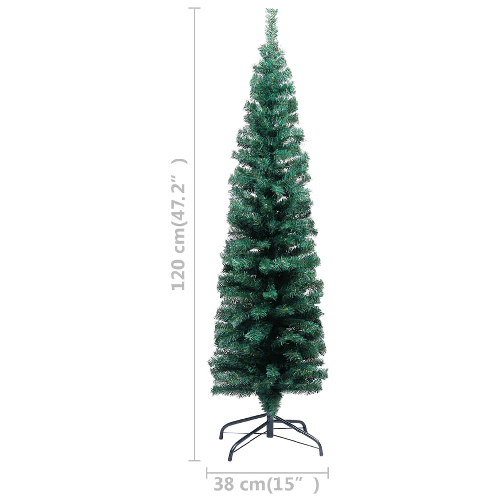 vidaXL Úzky umelý vianočný stromček s LED a sadou gulí zelený 120 cm