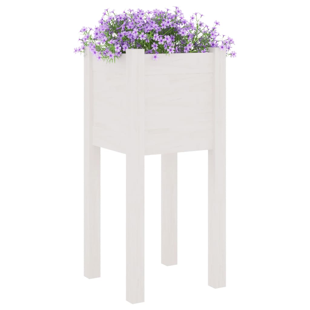 vidaXL Záhradný kvetináč biely 31x31x70 cm borovicový masív