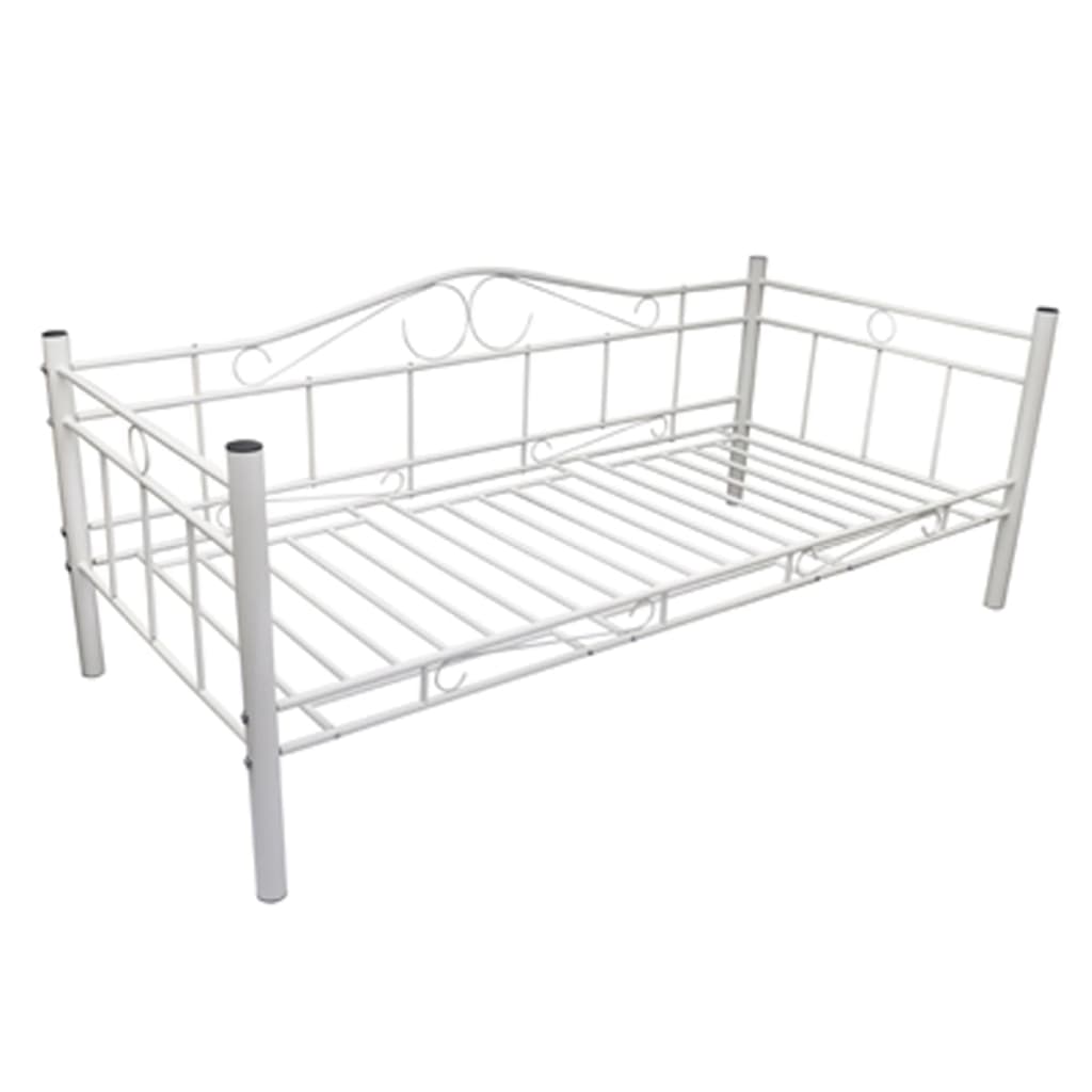 vidaXL Denná posteľ s matracom, biela, kov 90x200 cm
