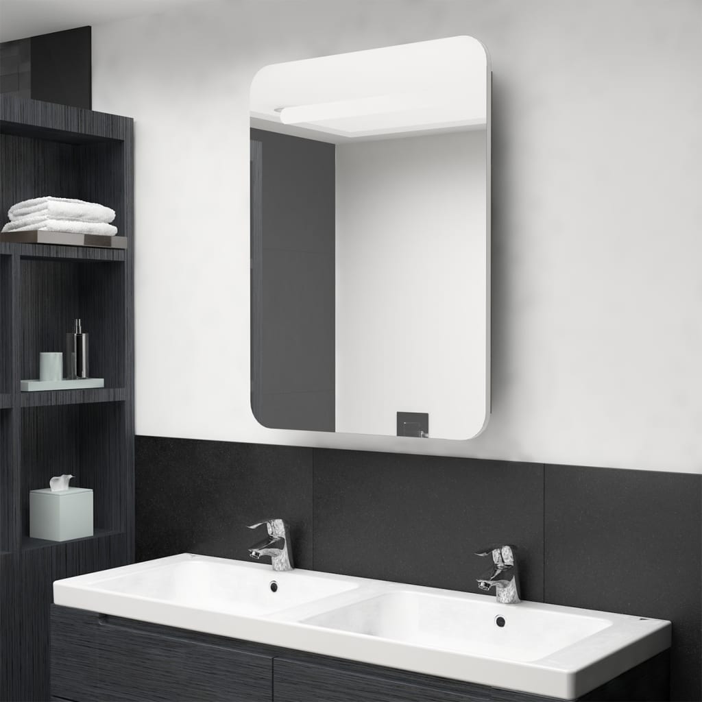 vidaXL LED kúpeľňová zrkadlová skrinka biela a farba dubu 60x11x80 cm