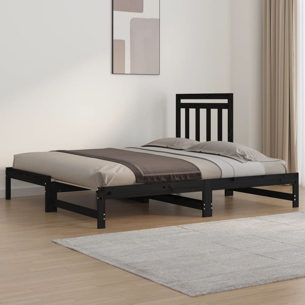 vidaXL Rozkladacia denná posteľ čierna 2x(90x190) cm borovicový masív