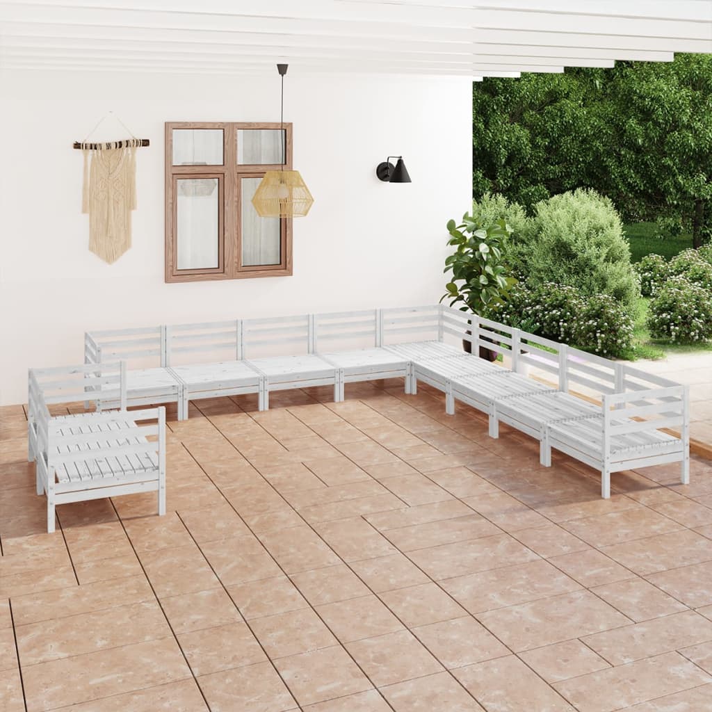 vidaXL 11-dielna záhradná sedacia súprava, borovicový masív, biela