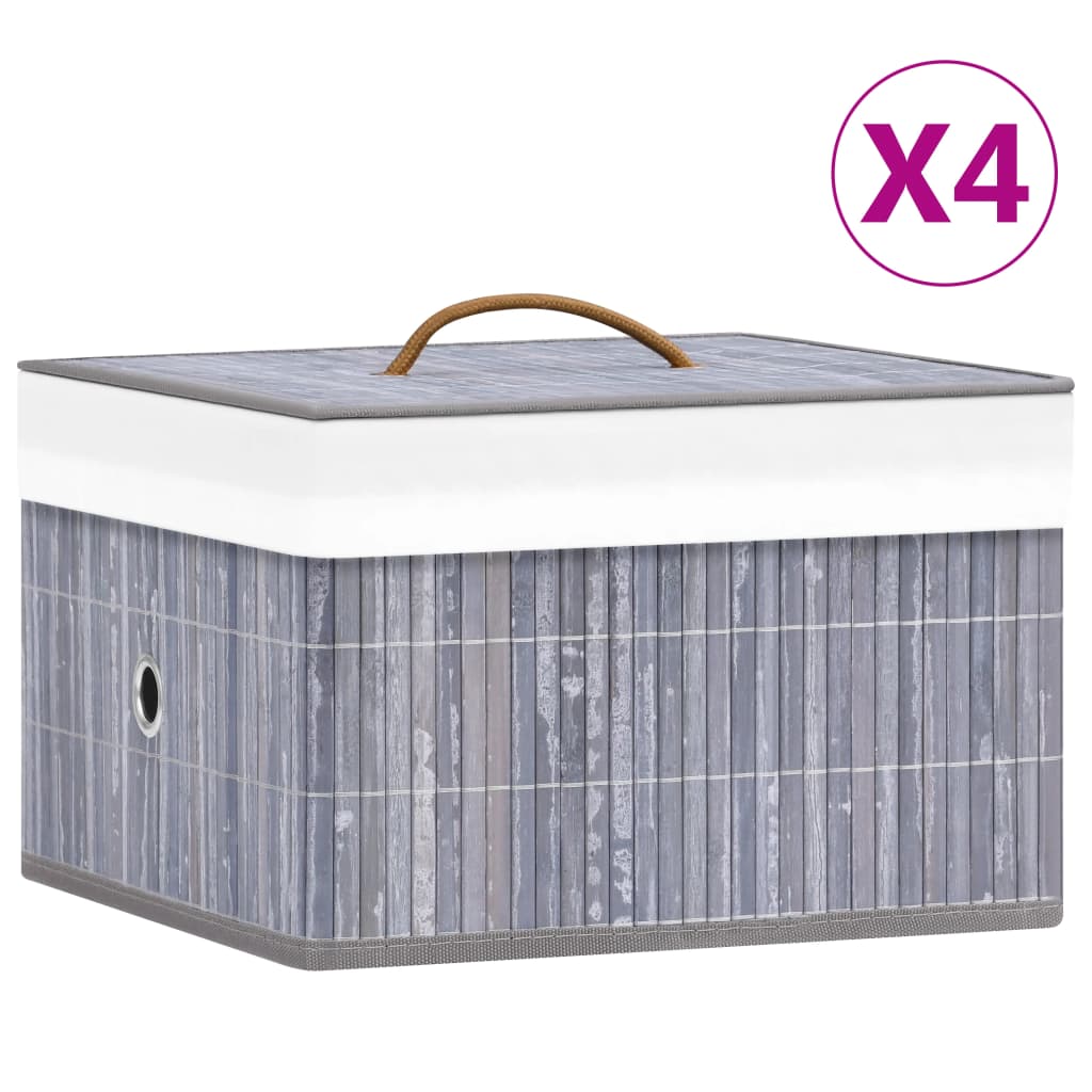 vidaXL Bambusové úložné boxy 4 ks sivé
