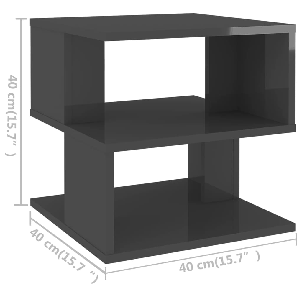 vidaXL Príručný stolík lesklý sivý 40x40x40 cm drevotrieska