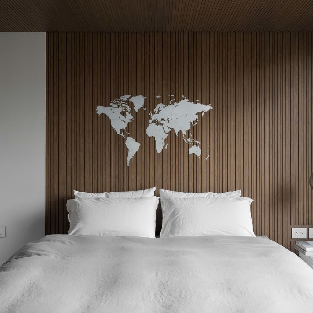 MiMi Innovations Drevená nástenná mapa sveta Luxury, biela 130x78 cm