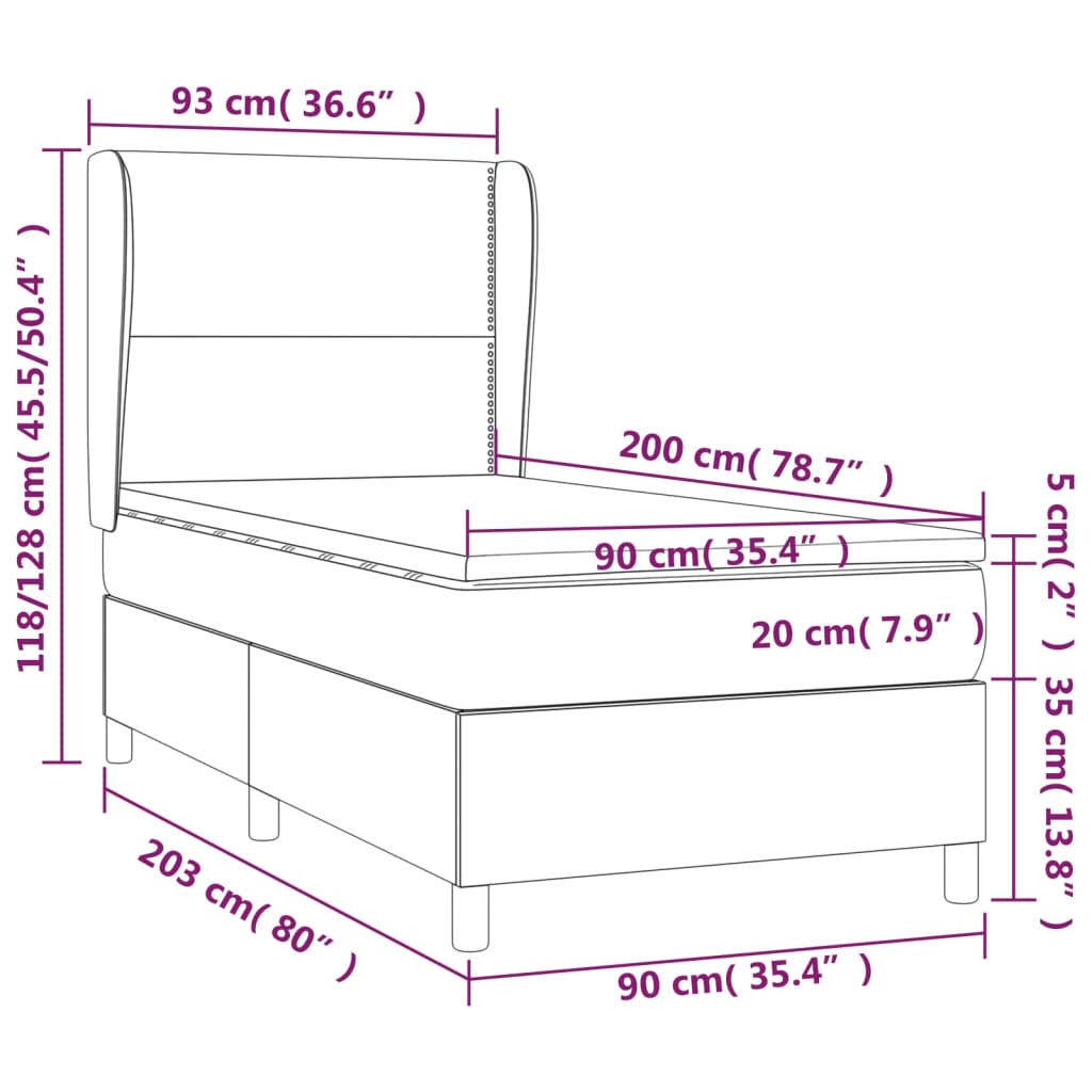 vidaXL Posteľný rám boxsping s matracom bledosivý 90x200 cm zamat