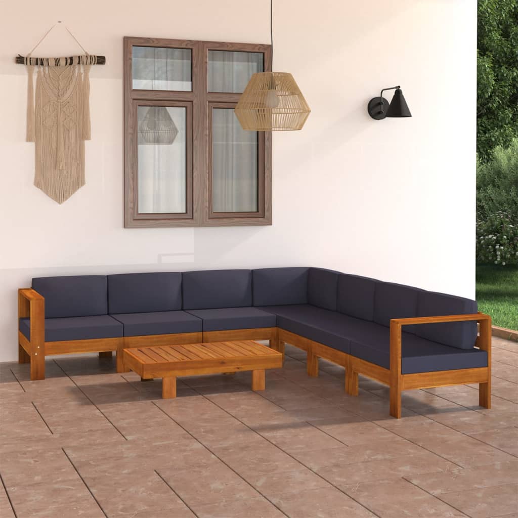 vidaXL 8-dielna záhradná sedacia súprava s tmavosivými podložkami akáciové drevo