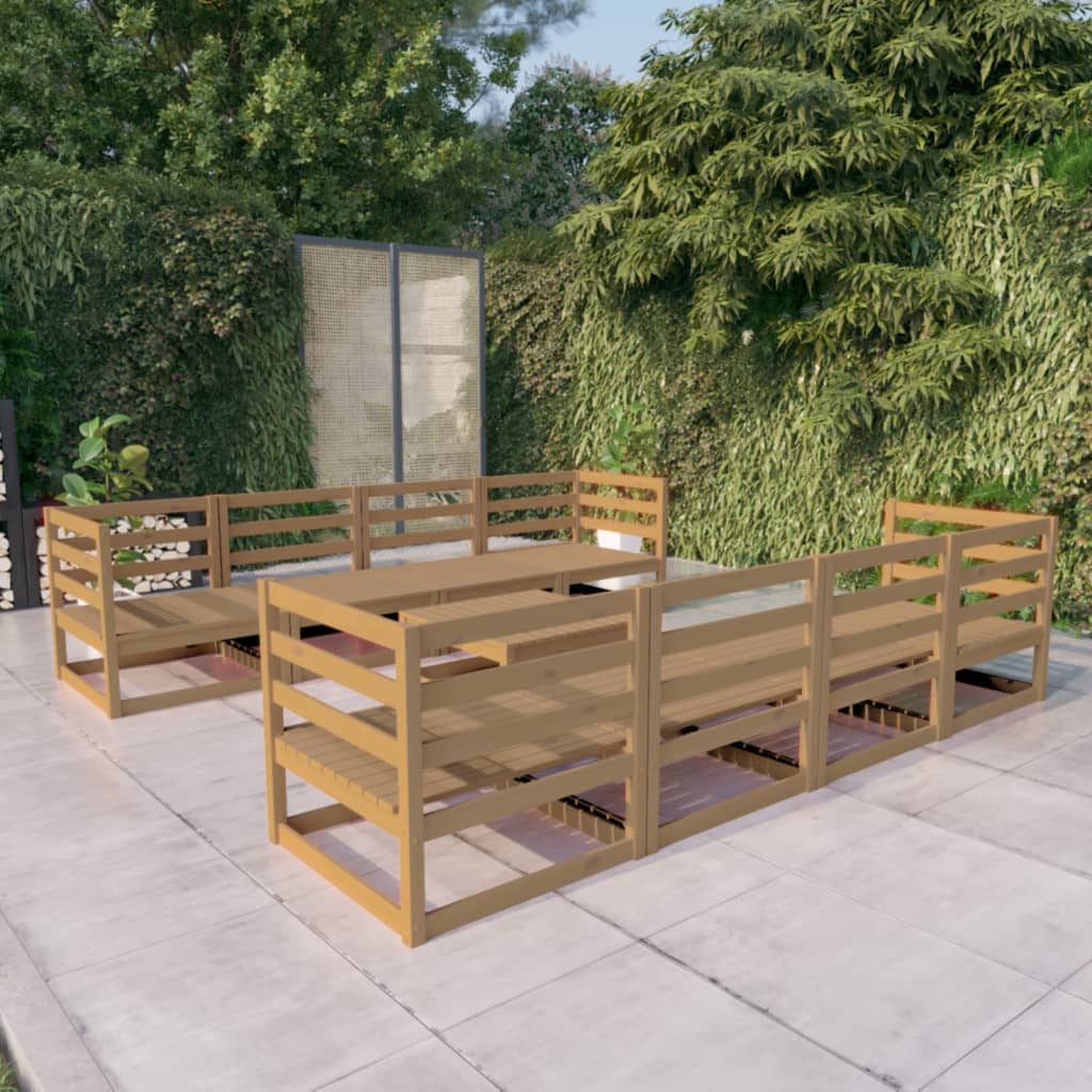 vidaXL 9-dielna záhradná sedacia súprava medovo-hnedá borovicový masív