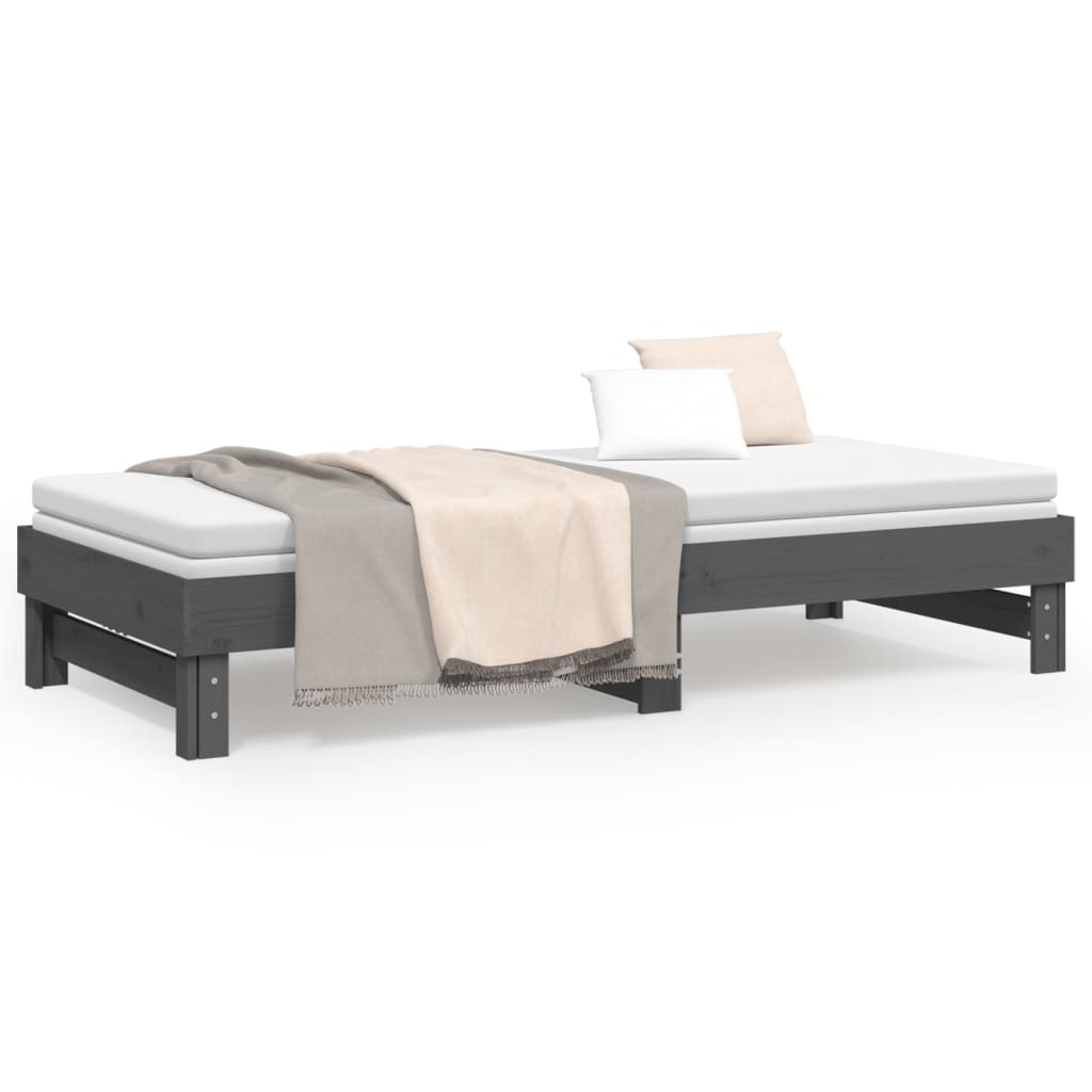 vidaXL Rozkladacia denná posteľ sivá 2x(80x200) cm borovicový masív