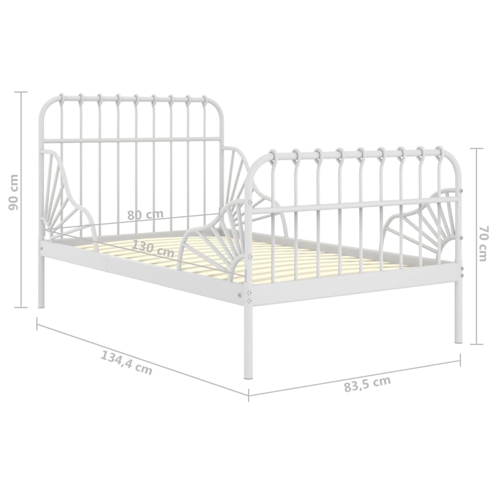 vidaXL Rozšíriteľný posteľný rám biely kovový 80x130/200 cm