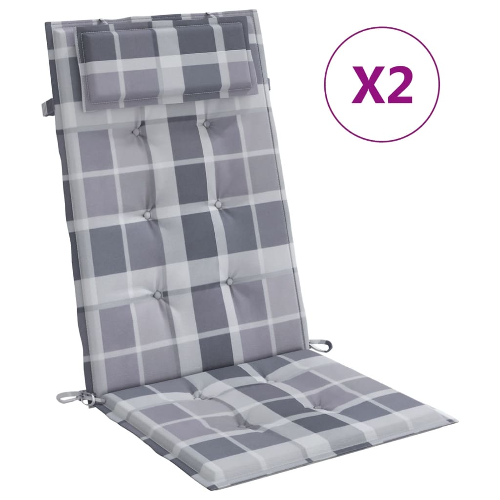 vidaXL Podušky na stoličky s vysokým operadlom 2 ks sivé kocky látka