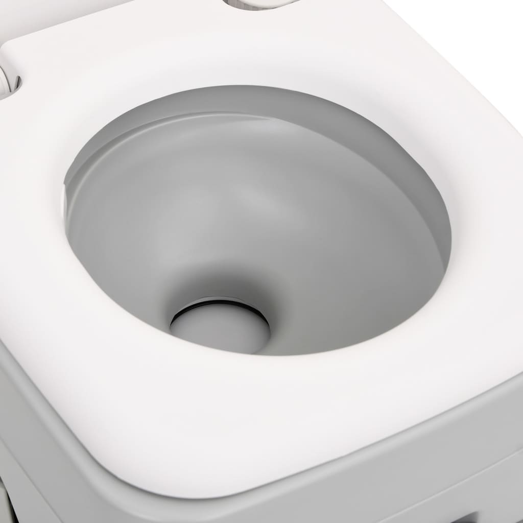 vidaXL Prenosné kempingové WC, sivo biele 10+10 l, HDPE