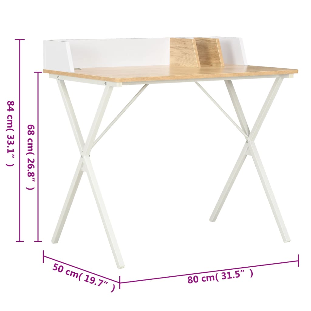 vidaXL Stôl biely a prírodný 80x50x84 cm