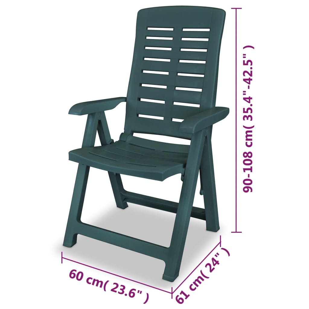 vidaXL Sklápacie záhradné stoličky 4 ks, plast, zelené