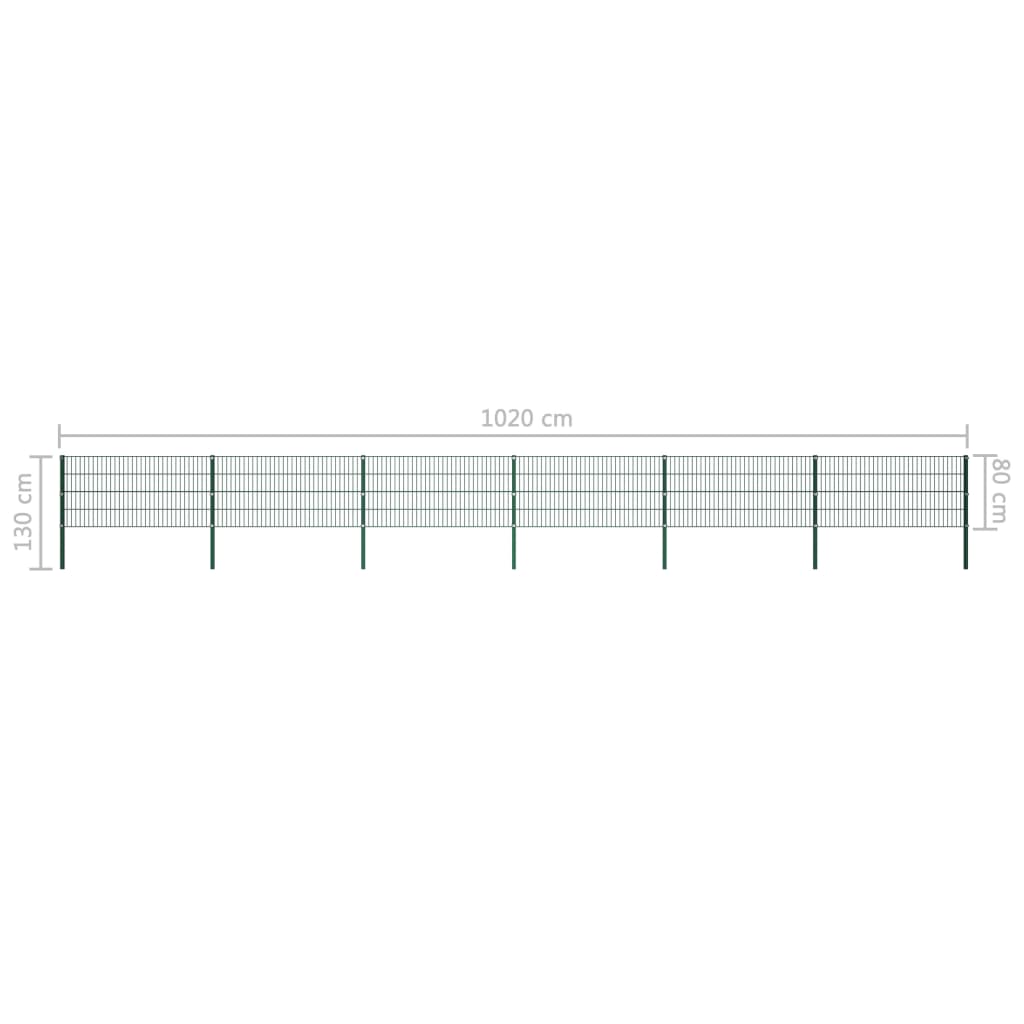 vidaXL Plotový panel so stĺpikmi, železo 10,2x0,8 m, zelený
