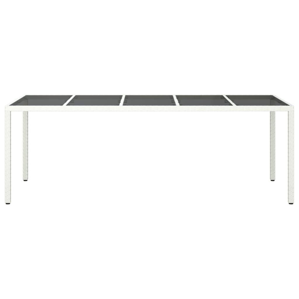 vidaXL Záhradný stôl biely 250x100x75 cm polyratan a tvrdené sklo